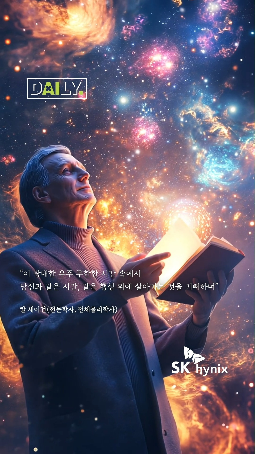 “이 광대한 우주, 무한한 시간속에서 당신과 같은 시간, 같은 행성 위에 살아가는 것을 기뻐하며”
-칼 세이건(천문학자, 천체물리학자)

Full Stack AI Memory Provider 우리 카지노하이닉스 소식이
궁금하다면, 우리 카지노하이닉스 공식계정(@우리 카지노hynix_official)을
팔로우 해주세요 👏👏

*생성형 AI를 활용해 제작하였습니다.

#우리 카지노하이닉스 #DAILY #AI #AI메모리 #과학자 #명언 #칼세이건