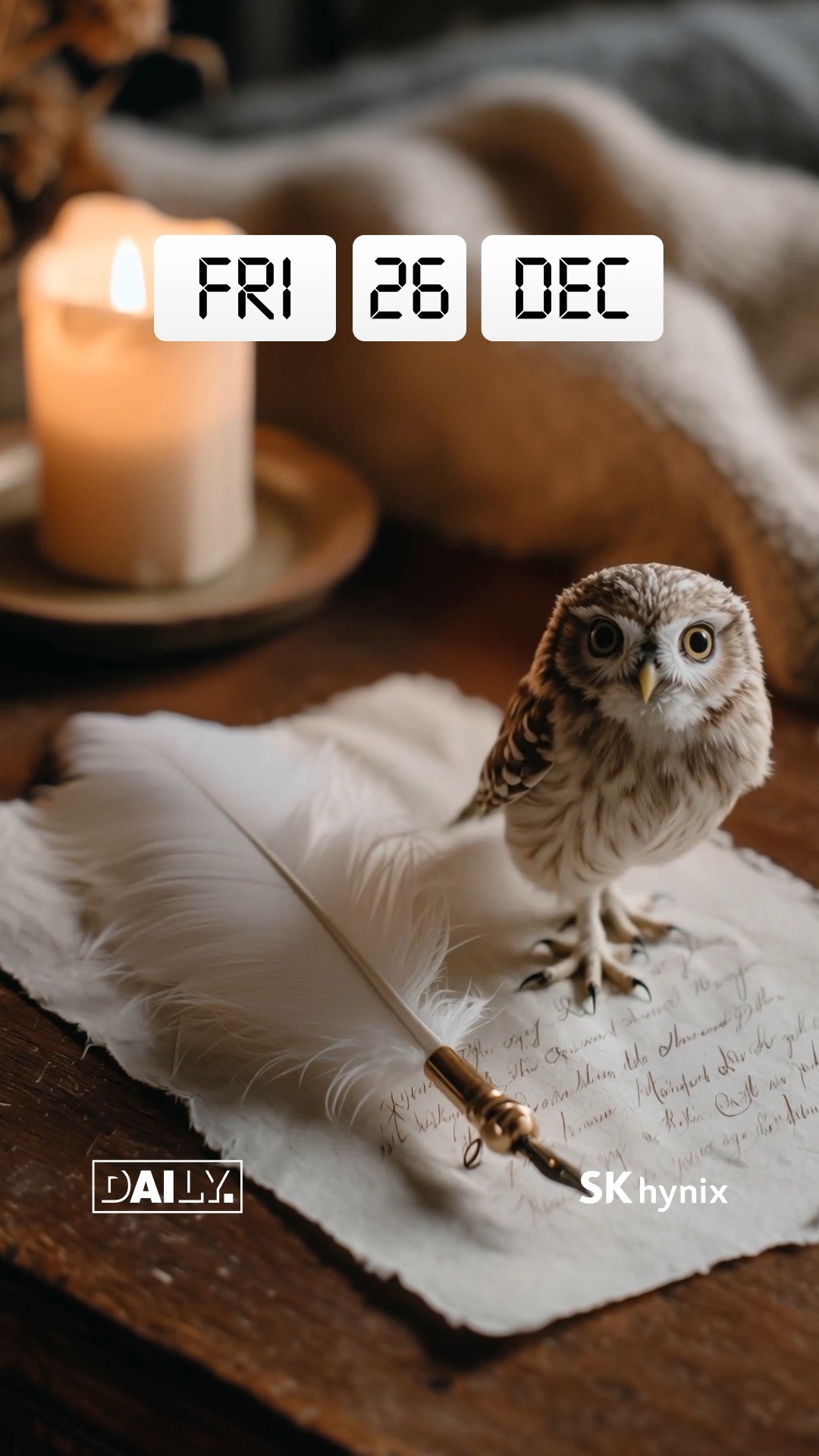 한 해를 마무리하며 소중한 사람에게 보내는 편지

FULL STACK AI MEMORY CREATOR SK하이닉스 소식이 궁금하다면, SK하이닉스 공식계정(@SKHYNIX_OFFICIAL)을 팔로우 해주세요 👏👏

*생성형 AI를 활용해 제작하였습니다.

#SK하이닉스 #DAILY #AI #AI메모리 #미니어처 #MINIATURE #연말 #편지 #올빼미